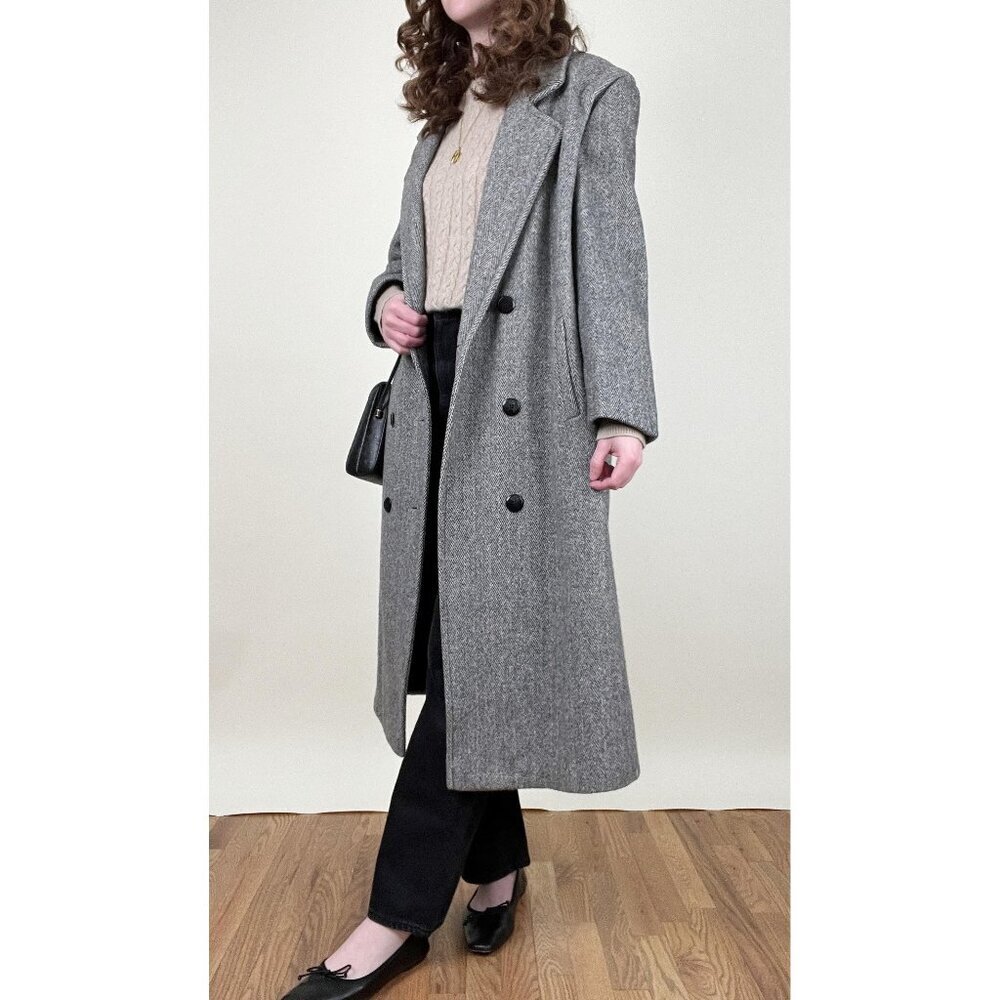 Vintage Long Oversized Wool Peacoat Overcoat Pea Coat Fall Winter Luxury Jacket - Picture 5 of 12